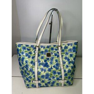 Dooney & Bourke Blue White Floral Tote Bag Canvas Red Lined